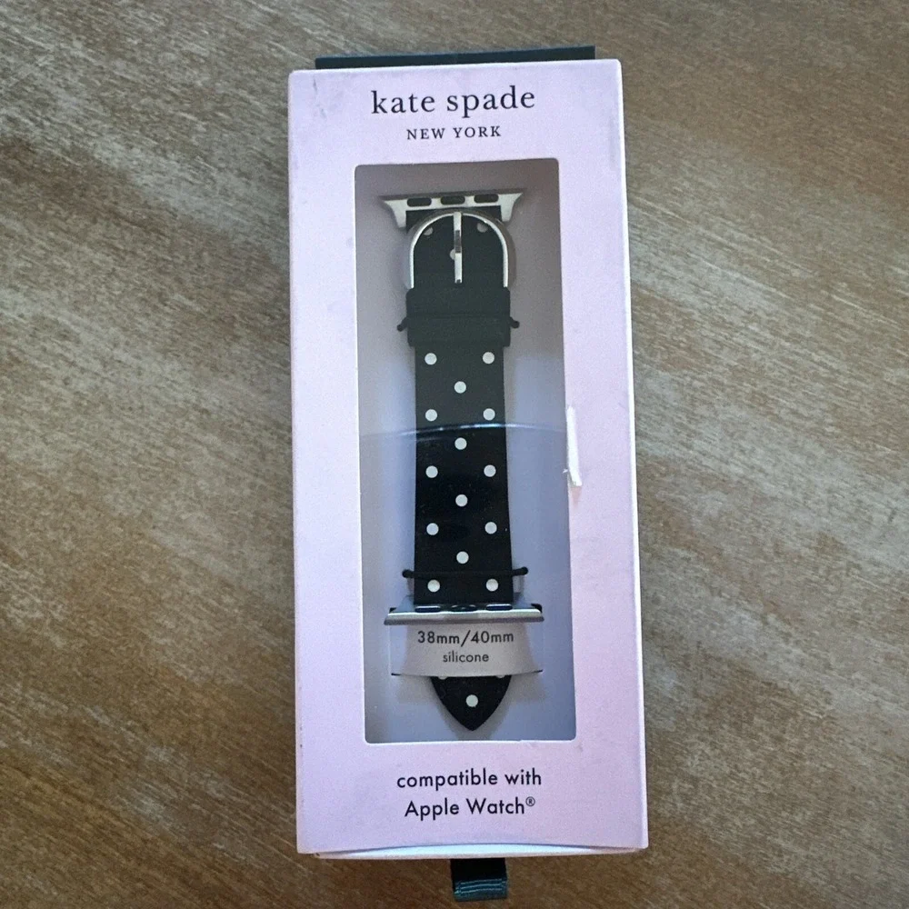 Kate Spade Black Polka Dot Silicone Apple Watch Band 38mm 40mm New in Box